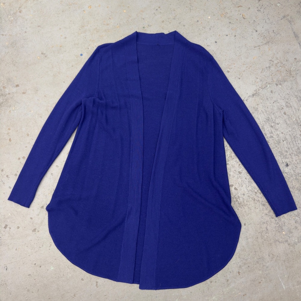 Eileen Fisher Merino Wool Open Front Cardigan Royal Blue Longline Sweater X